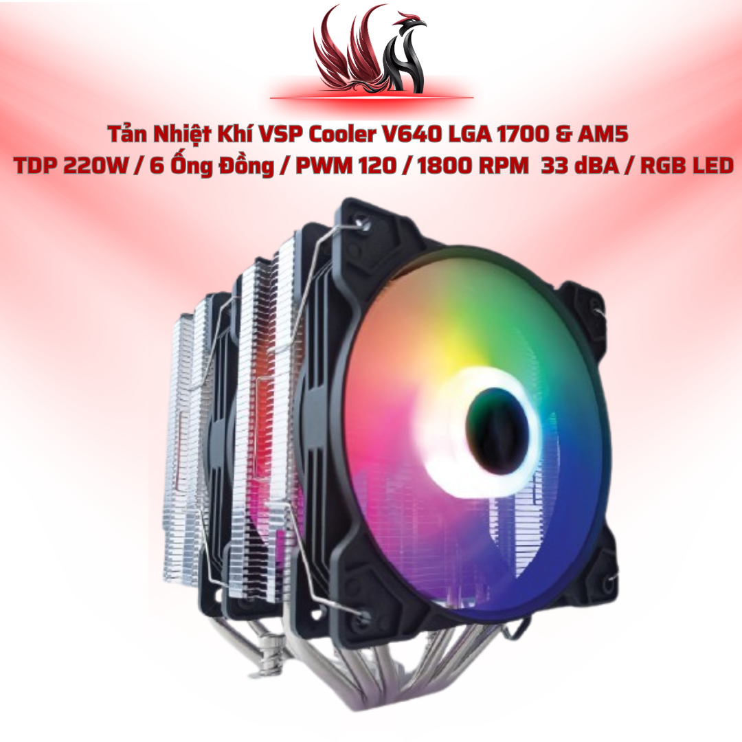 Tản Nhiệt Khí VSP V640 RGB Dual Tower – 6 Heatpipes, TDP 220W Cho Gaming PC | HOCO STORE PC