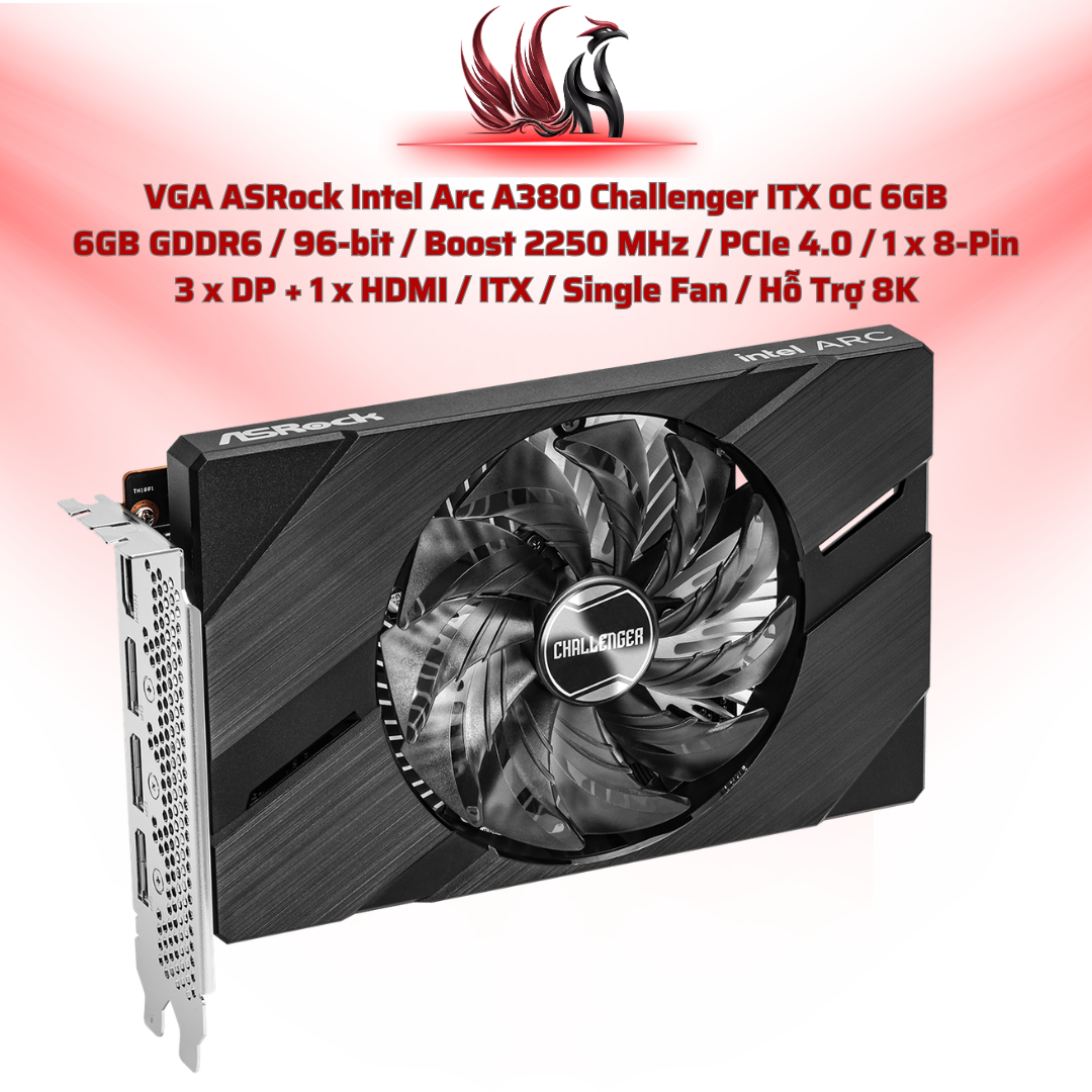 VGA ASRock Intel Arc A380 Challenger ITX OC 6GB  6GB GDDR6 / 96-bit / Boost 2250 MHz / PCIe 4.0 / 1 x 8-Pin  3 x DP + 1 x HDMI / ITX / Single Fan / Hỗ Trợ 8K | HOCO STORE PC
