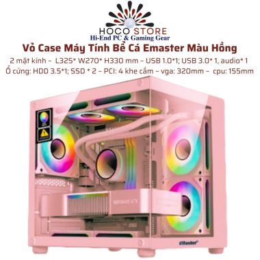 Vỏ Case Máy Tính Bể Cá Emaster Màu Hồng ECG 983P mATX