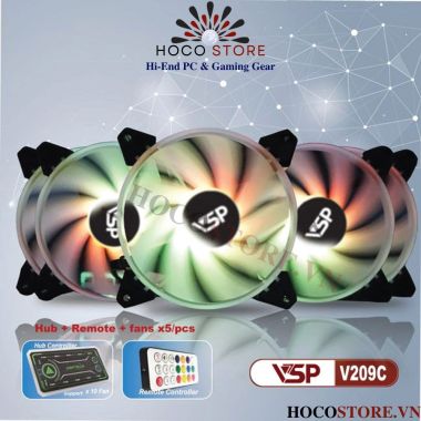 Bộ 5 Fan V209C LED RGB Tặng Kèm (1 hup/ 1 remote/ 5c Fan) - Hoco Store PC