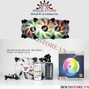 Bộ 5 Fan V209C LED RGB Tặng Kèm (1 hup/ 1 remote/ 5c Fan) - Hoco Store PC