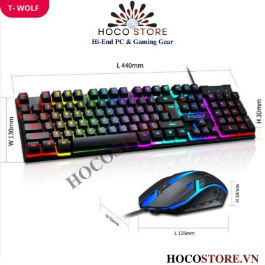 Bộ Bàn Phím Giả Cơ T-WOLF Kèm Chuột Gaming TF270 LED RGB l Hoco Store PC