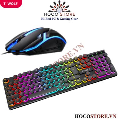 Bộ Bàn Phím Giả Cơ T-WOLF Kèm Chuột Gaming TF270 LED RGB l Hoco Store PC