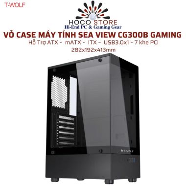Vỏ Case Máy Tính Bể Cá T-WOLF CG300 Main ATX Màu Đen