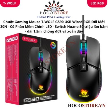 Chuột Gaming Mouse T-WOLF G590 USB Wired RGB Đổi Mới 30N - Có Phần Mềm Chỉnh LED - Hoco Store PC