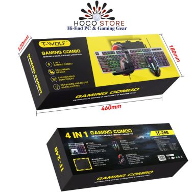 Bộ 4 Món Phím Chuột Tai Nghe Lót Chuột T-WOLF TF240 RGB
