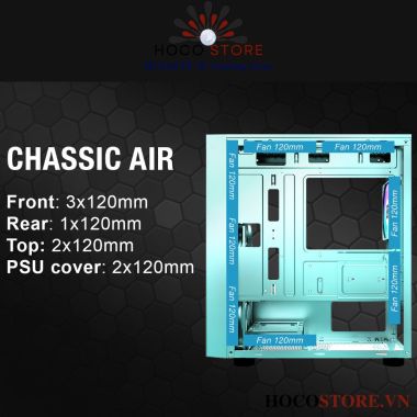 VỎ CASE GAMING VSP KA30 XANH MẶT KÍNH HÔNG l Hoco Store PC