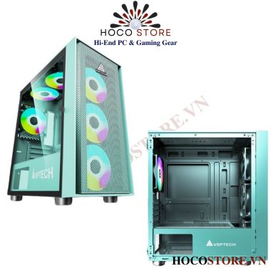 VỎ CASE GAMING VSP KA30 XANH MẶT KÍNH HÔNG l Hoco Store PC