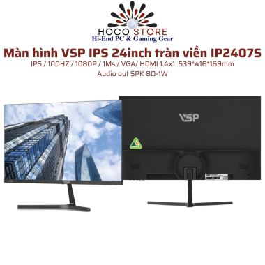 Màn Hình VSP IPS 24inch Tràn Viền IP2407S Màu Đen