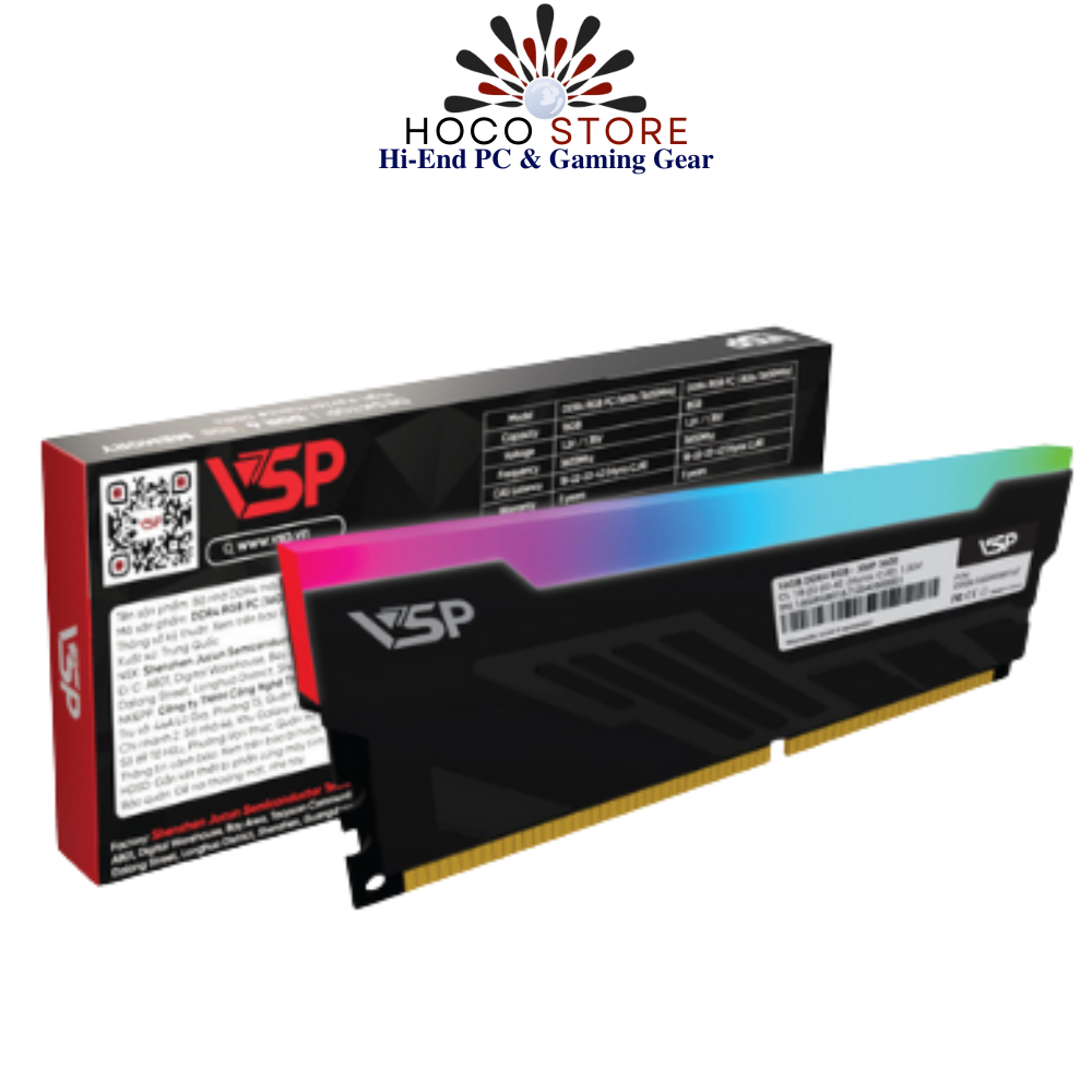 Ram Máy Tính VSP LED RGB DDR4 16GB 3600MHz Black