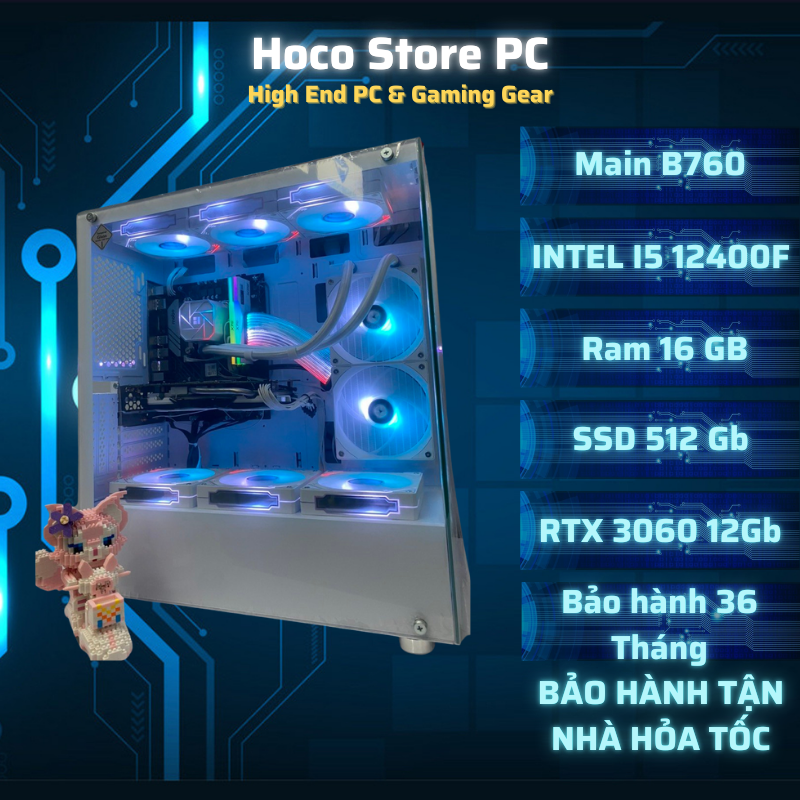 Bộ Máy Tính Chiến Game Quốc Dân HCS512F i5 12400F 16Gb Ram RTX 3060 12Gb 500Gb SSD | Hoco Store PC