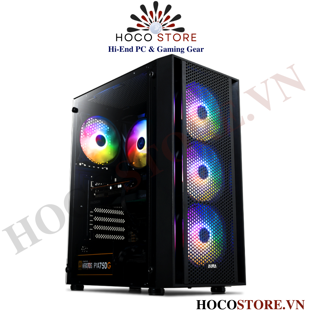 Vỏ Case Máy Tính Gamdias Aura GC2 - Mid Tower ATX ( Kèm 4 Fan ARGB) | Hoco Store PC