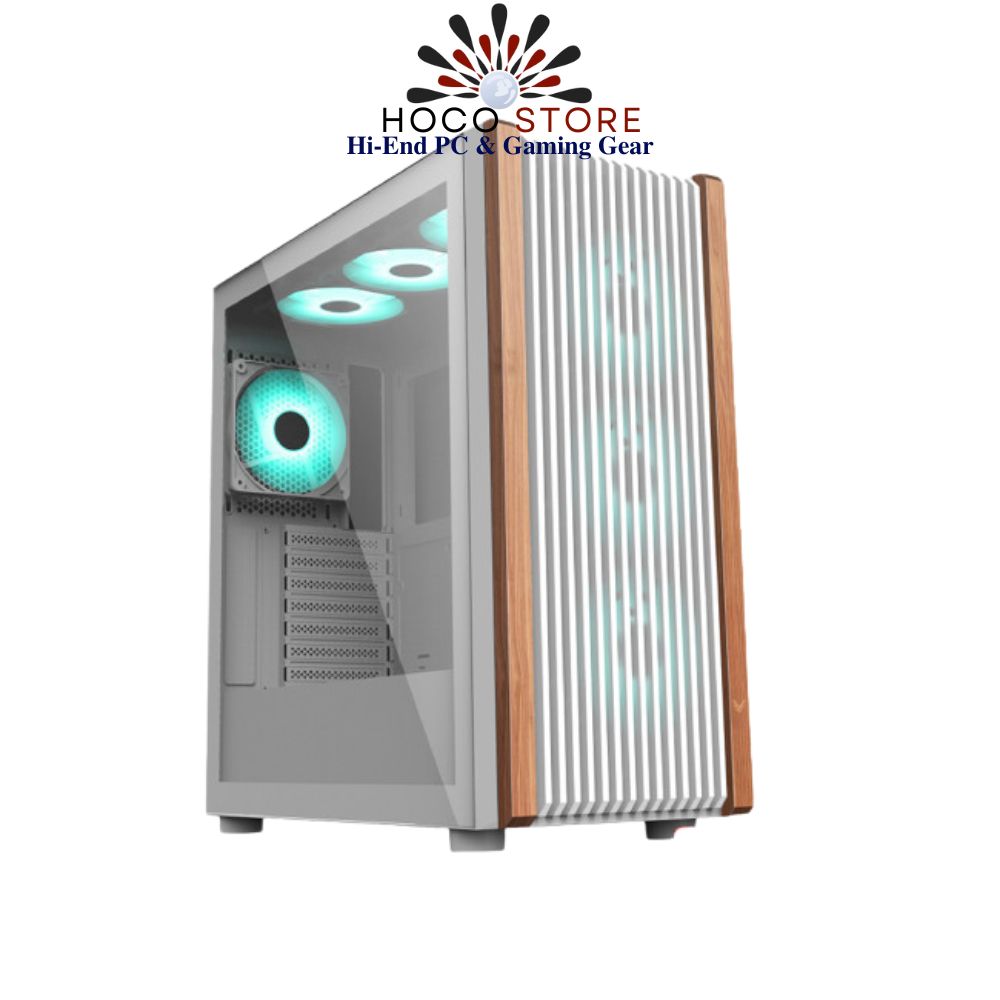 Vỏ Case Máy Tính VSP E-ATX Gaming C19 Wooden Trắng