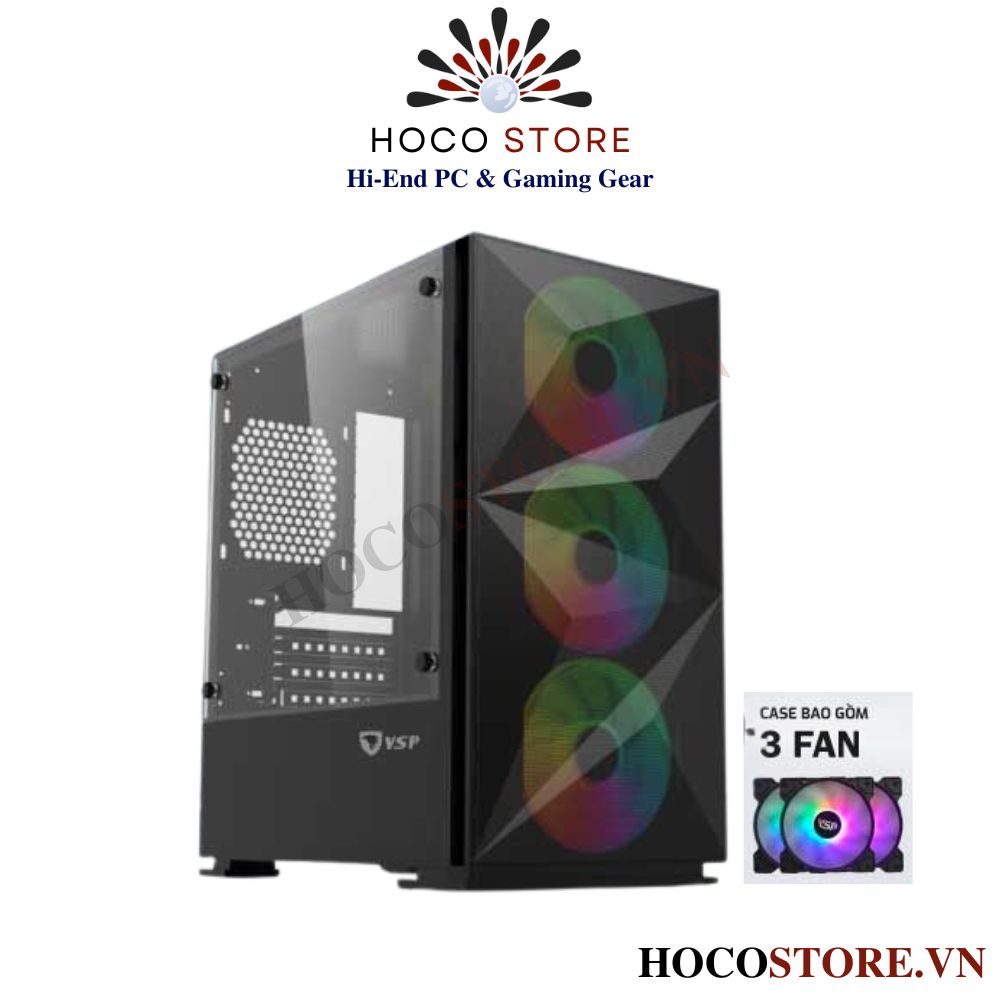 Vỏ Case Máy Tính Gaming VSP B709 – Màu Đen Đã Kèm 3 Fan LED | Hoco Store PC