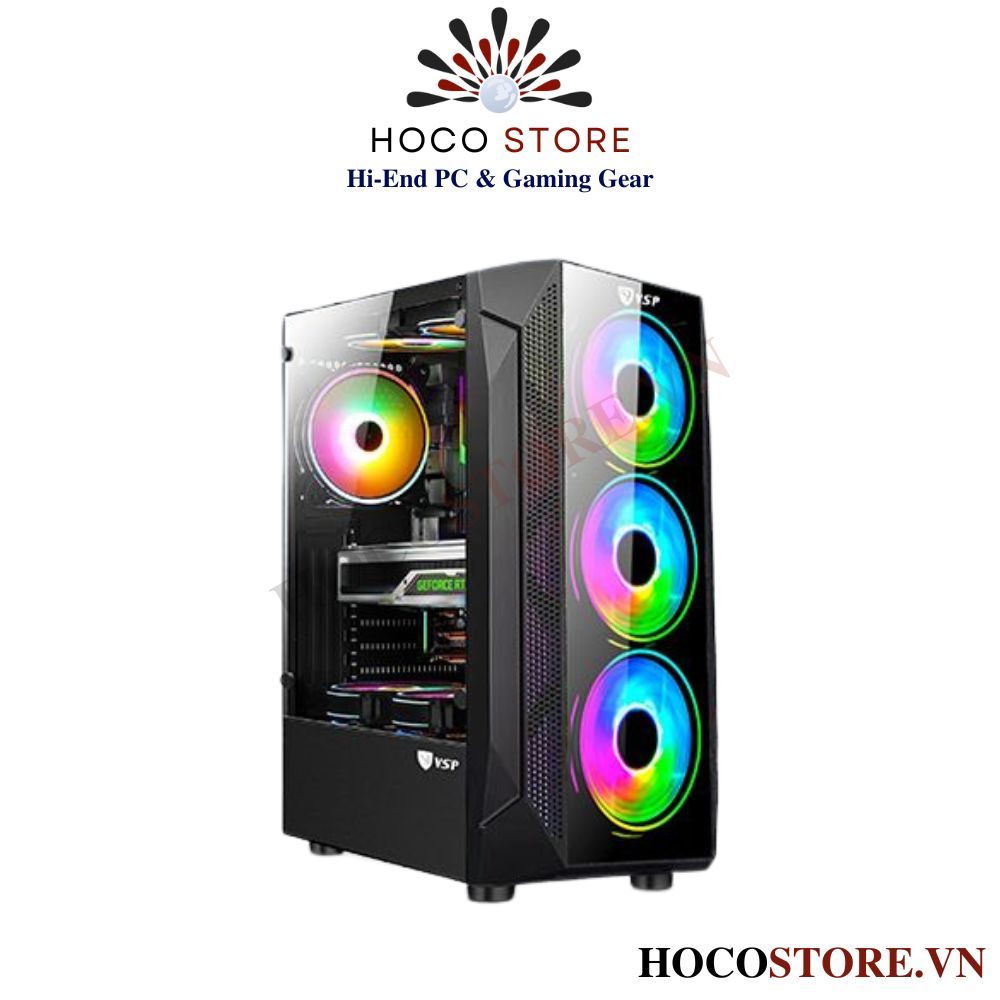 Vỏ Case Máy Tính Gaming VSP KA280 Helios – Màu Đen, Thiết Kế Lịch Lãm Với Kính Cường Lực l Hoco Store PC