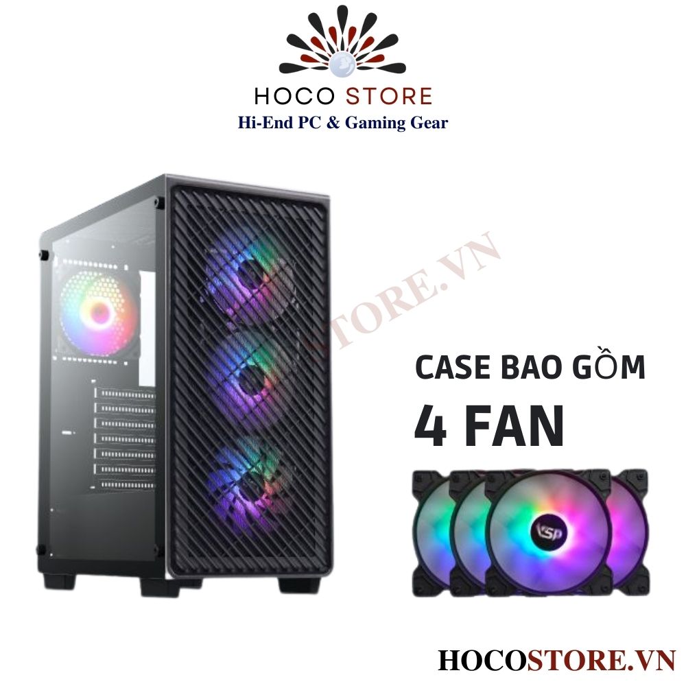 Vỏ Case Máy Tính Gaming VSP KA29 - Màu Đen Kèm 4 Fan LED l Hoco Store PC