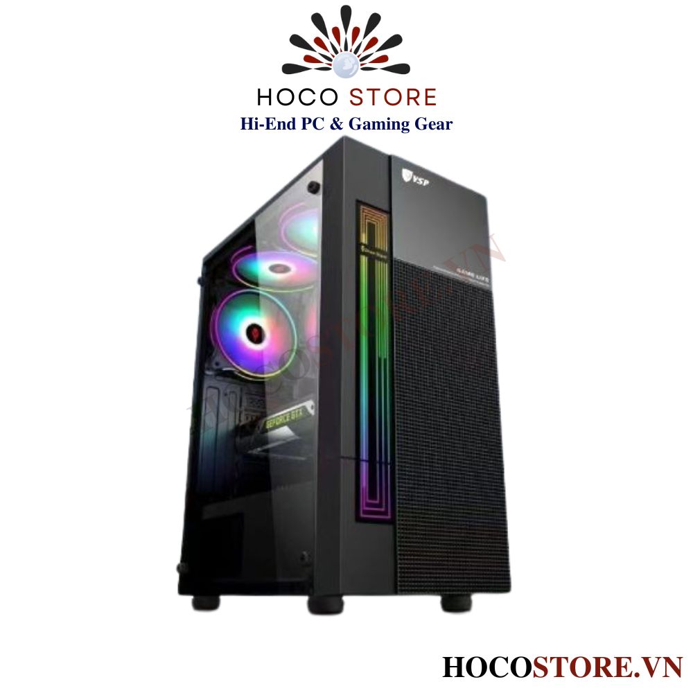 Vỏ Case Máy Tính Văn Phòng VSP KB08 Màu Đen có Led RGB l Hoco Store PC