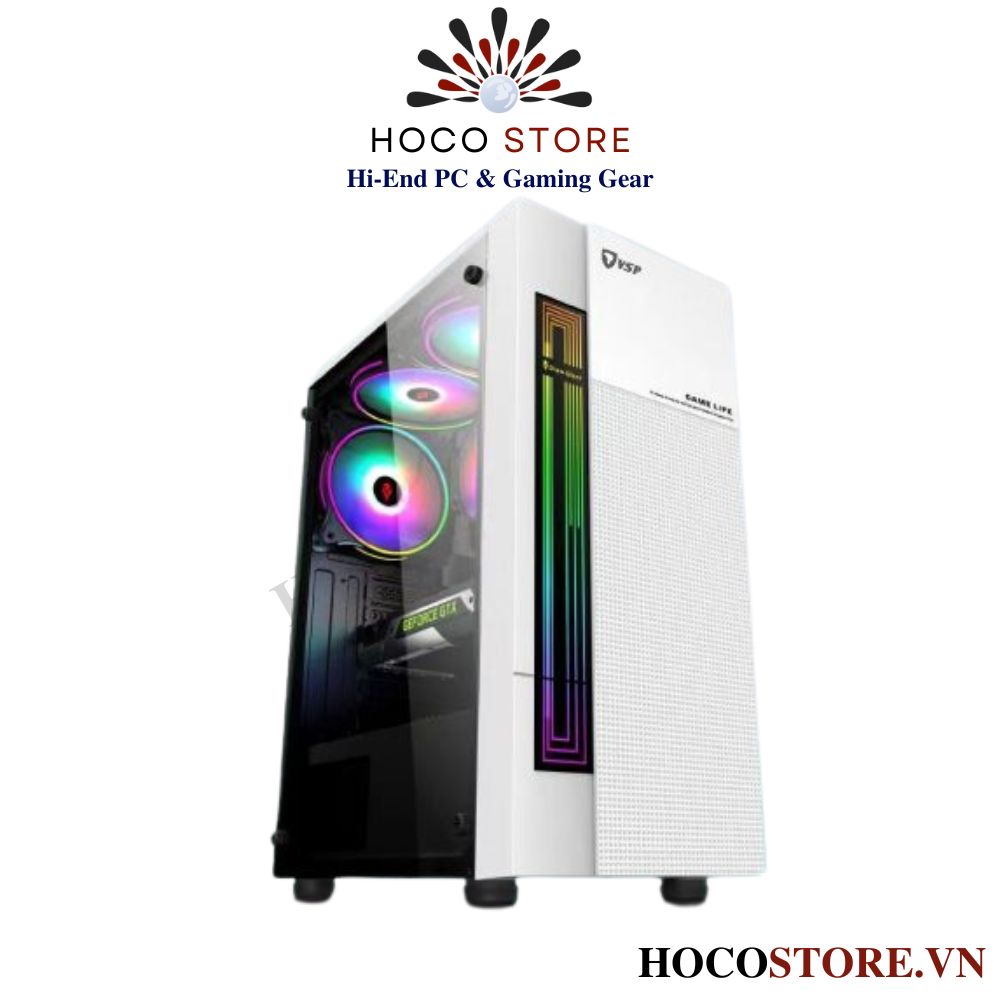 Vỏ Case Máy Tính Văn Phòng VSP KB08 Màu Trắng Có Led RGB l Hoco Store PC