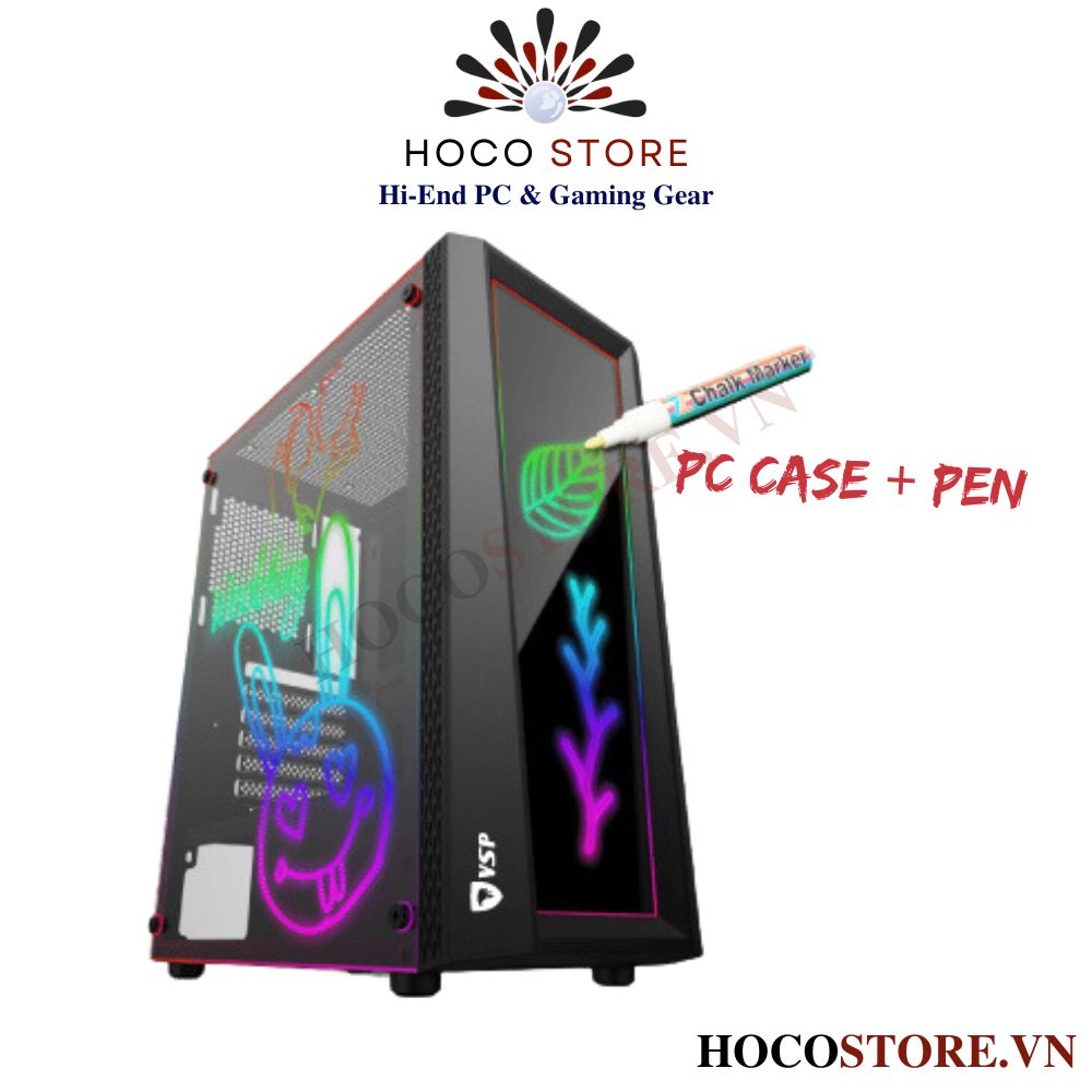 Vỏ Case Máy Tính Gaming VSP P18+ Màu Đen (Có Bút Vẽ Dạ Quang)Đột Phá Thiết Kế Và Hiệu Suất l Hoco Store PC