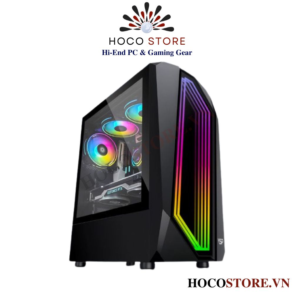 Vỏ Case Máy Tính Gaming VSP S1 Màu Đen Có Sẵn LED ARGB Vô Cực l Hoco Store PC