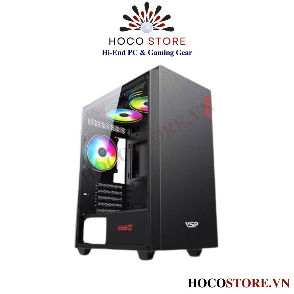 Vỏ Case Máy Tính Gaming VSP Color Gamut V4 - Màu Đen Thiết Kế Kính Trong Suốt | Hoco Store PC