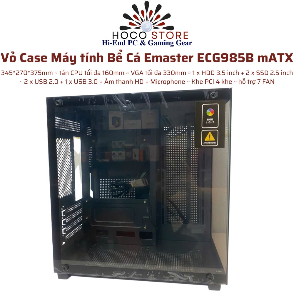 Vỏ Case Máy tính Bể Cá Emaster ECG985B mATX