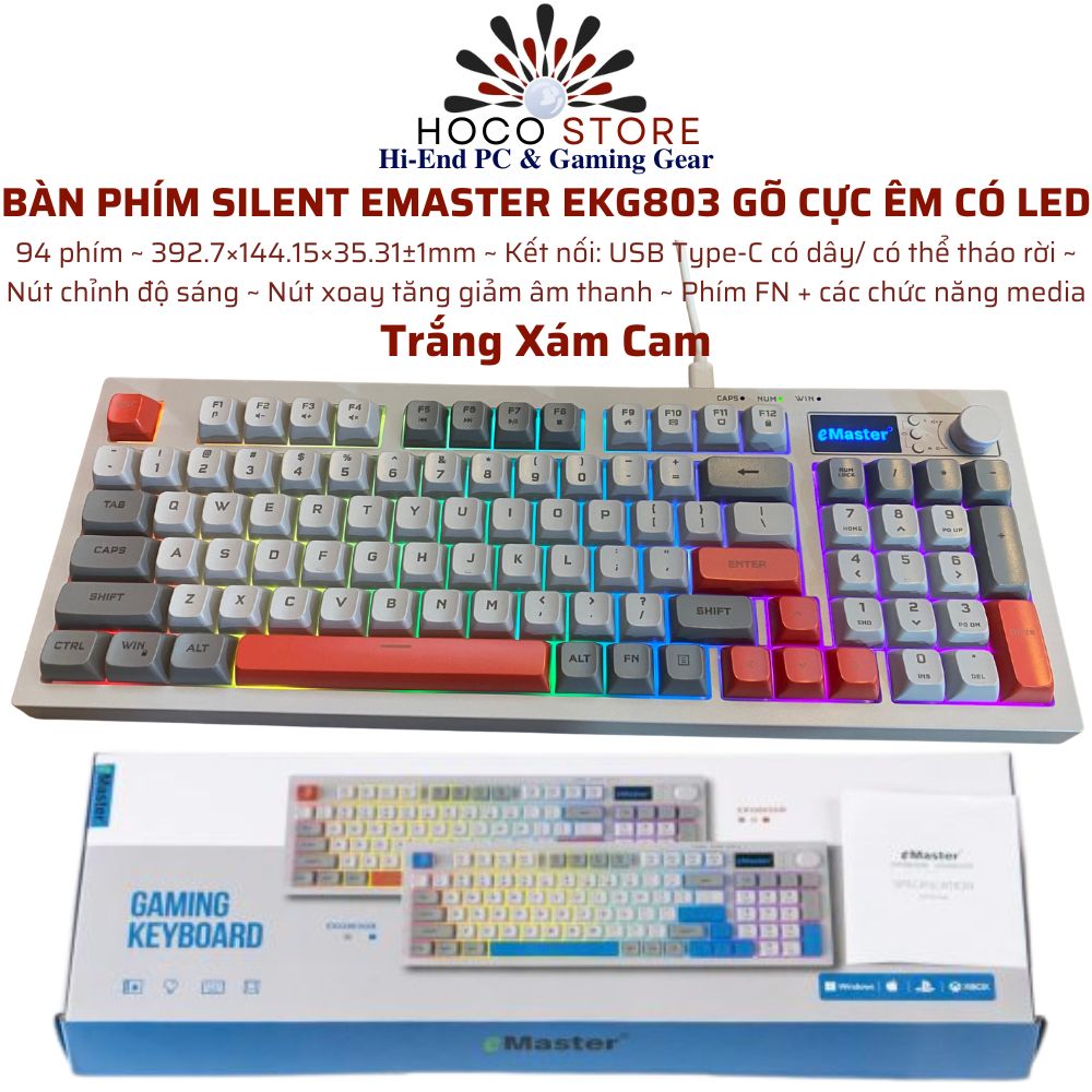 Bàn phím Silent EMaster EKG803 gõ cực êm có LED