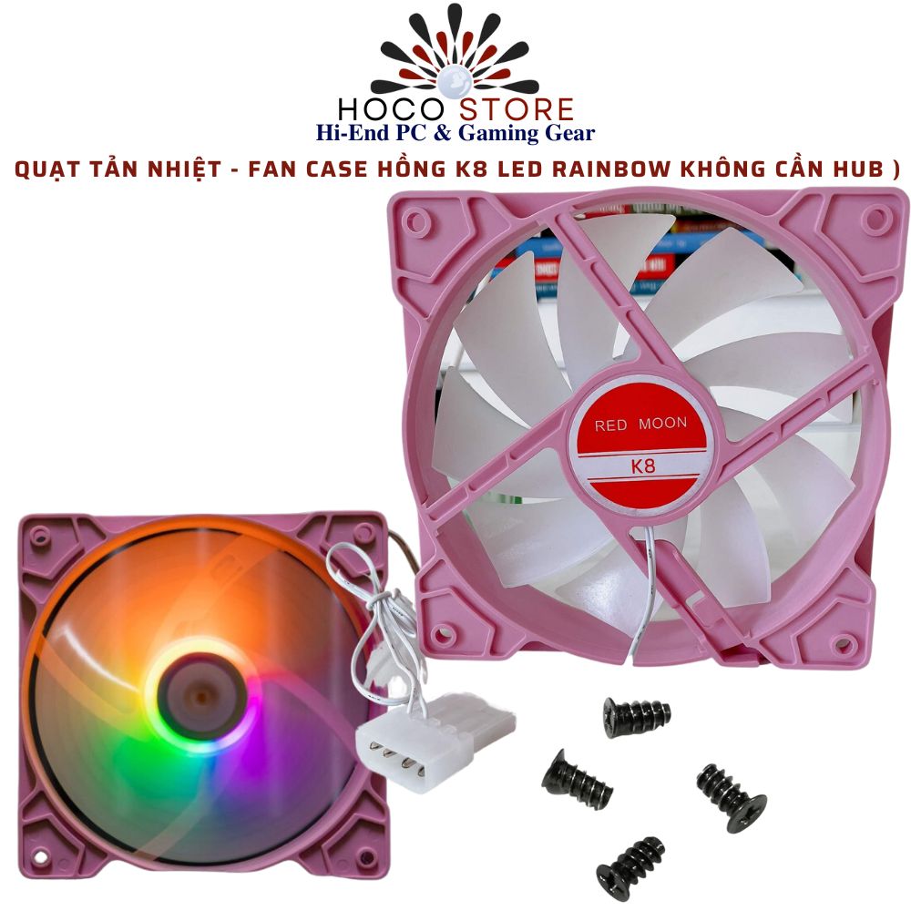 Quạt tản nhiệt - fan case hồng K8 LED Rainbow không cần hub