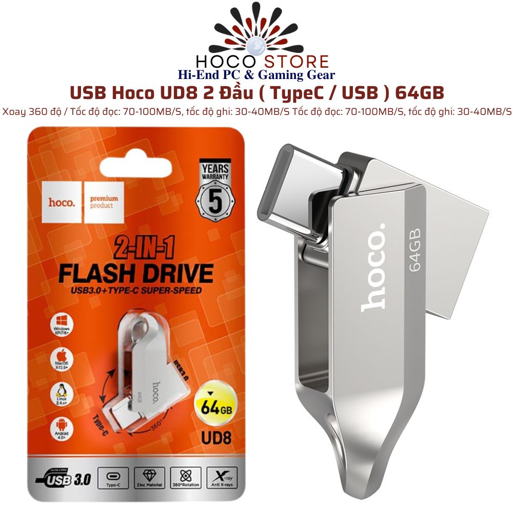 USB Hoco UD8 2 Đầu TypeC Và USB 64GB