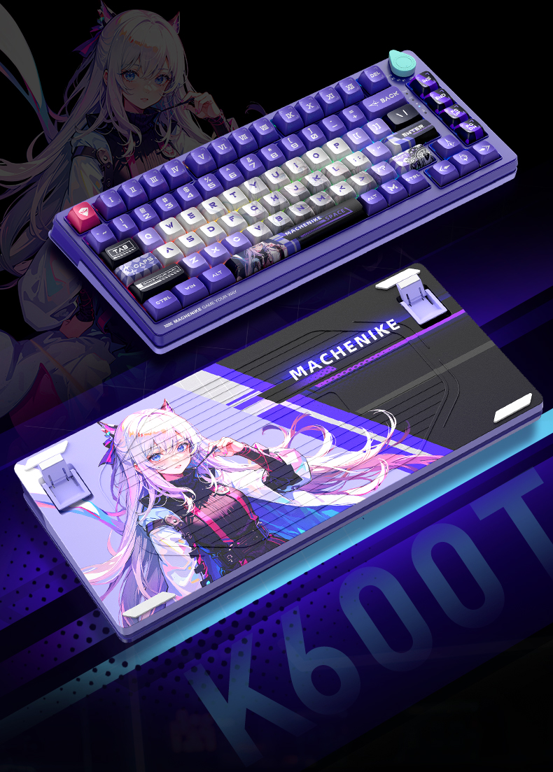 Bàn Phím Cơ Gaming Machenike K600T-B82: Bàn phím Gaming RGB White Purple  (Shirasaiko)