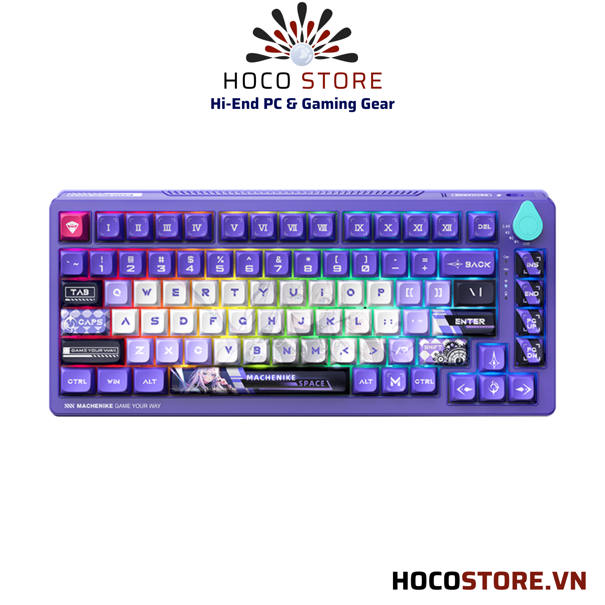 Bàn Phím Cơ Gaming Machenike K600T-B82: Bàn phím Gaming RGB White Purple (Shirasaiko)