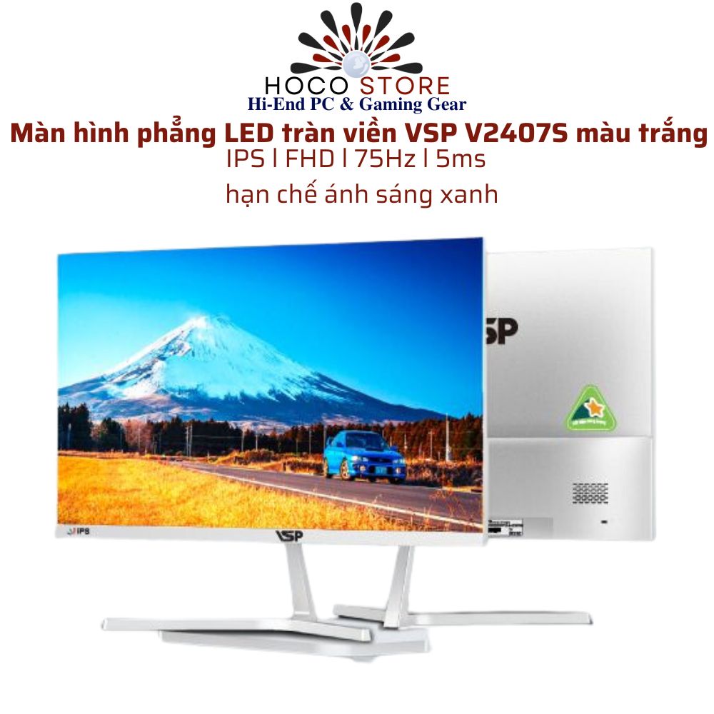 Màn hình LED VSP V2407S 24 inch tràn viền màu trắng