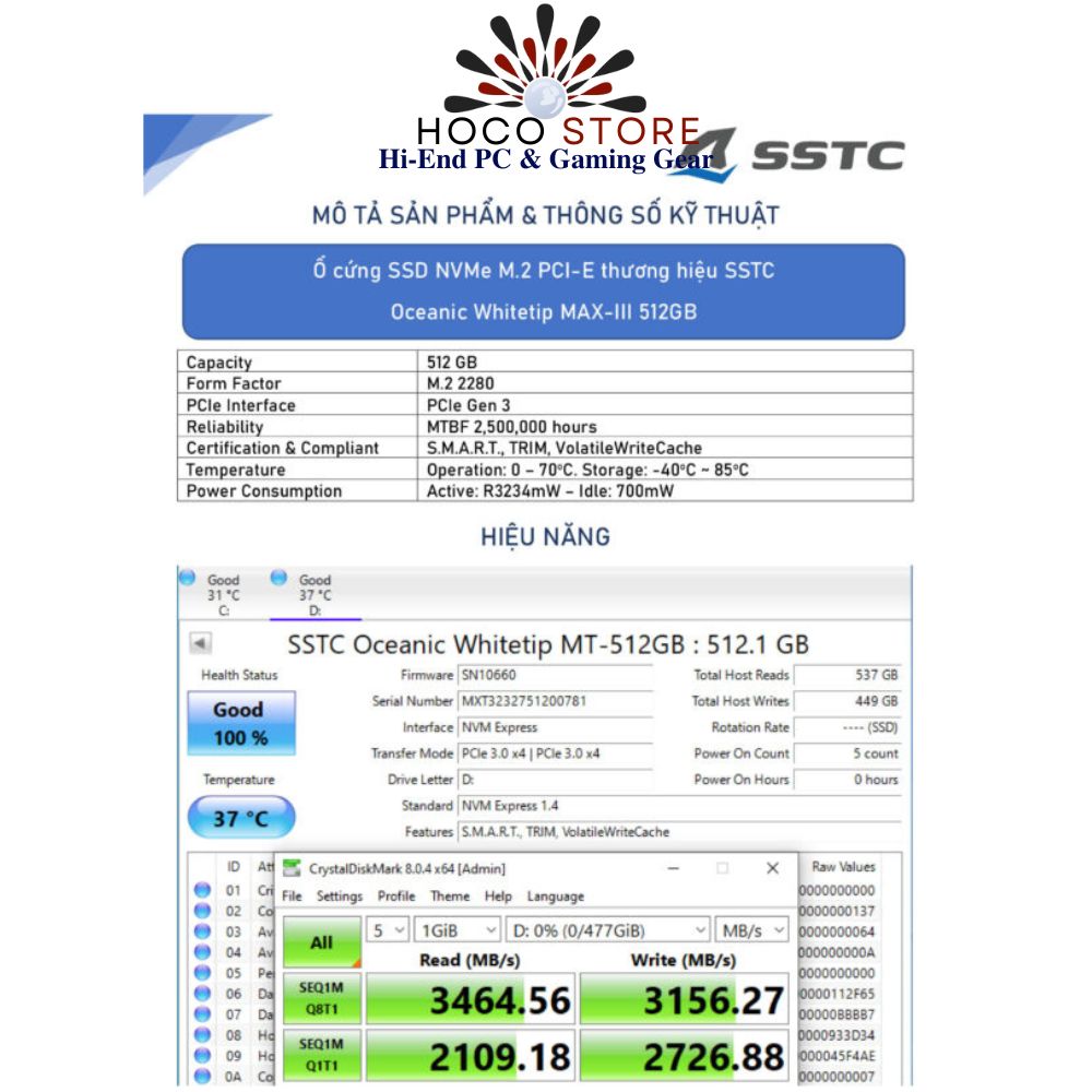 Ổ Cứng SSD NVME SSTC M2 PCIE Gen 3 MAX III 512GB