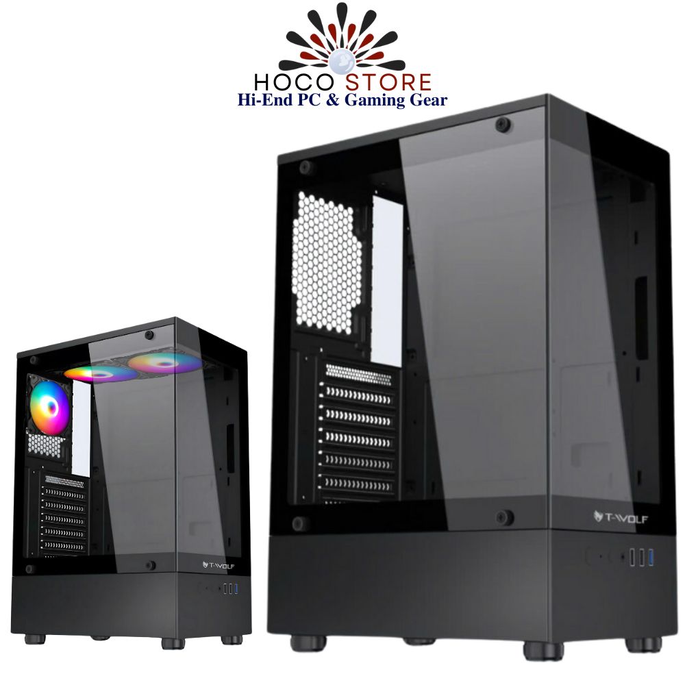 Vỏ Case Máy Tính Bể Cá T-WOLF CG300 Main ATX Màu Đen