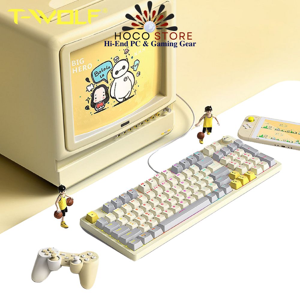 Bàn Phím Cơ 97 Phím T-WOLF T50 Blue Switch Màu Xám Trắng