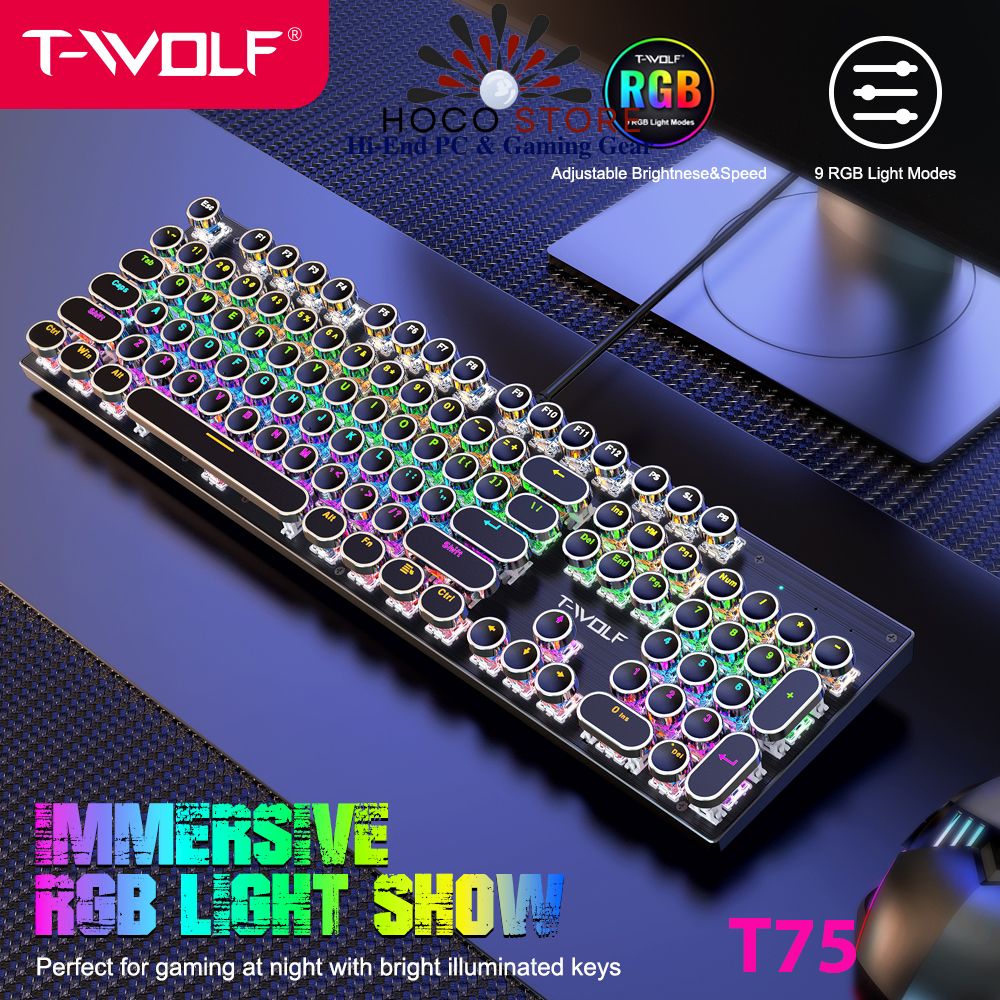 Bàn Phím Cơ Punk Mạ Điện 104 key T-WOLF T75 Blue Switch