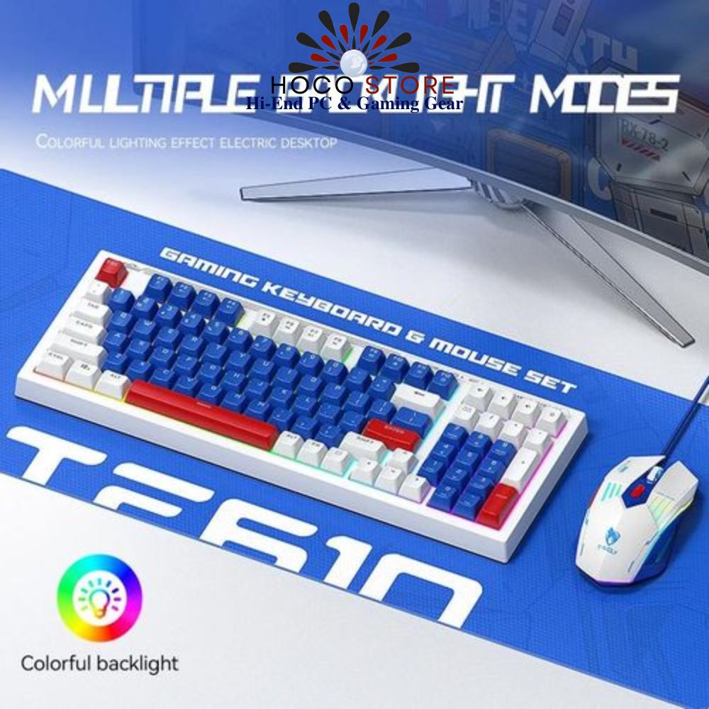Bộ Phím Chuột LED RGB T-WOLF TF610 Xanh Trắng 