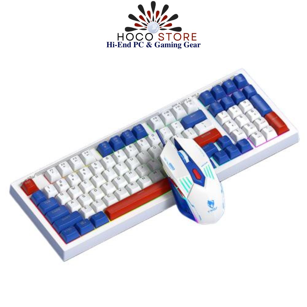 Bộ Phím Chuột LED RGB T-WOLF TF610 Trắng Xanh