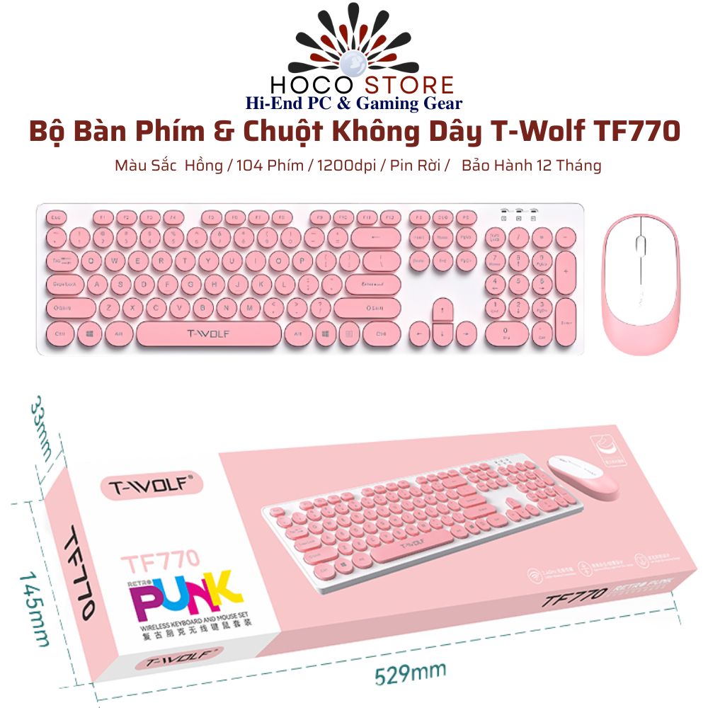 Bộ Bàn Phím Và Chuột Không Dây T-Wolf TF770 Màu Hồng