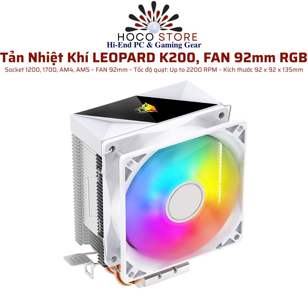 Tản Nhiệt Khí LEOPARD K200, FAN 92mm RGB Trắng