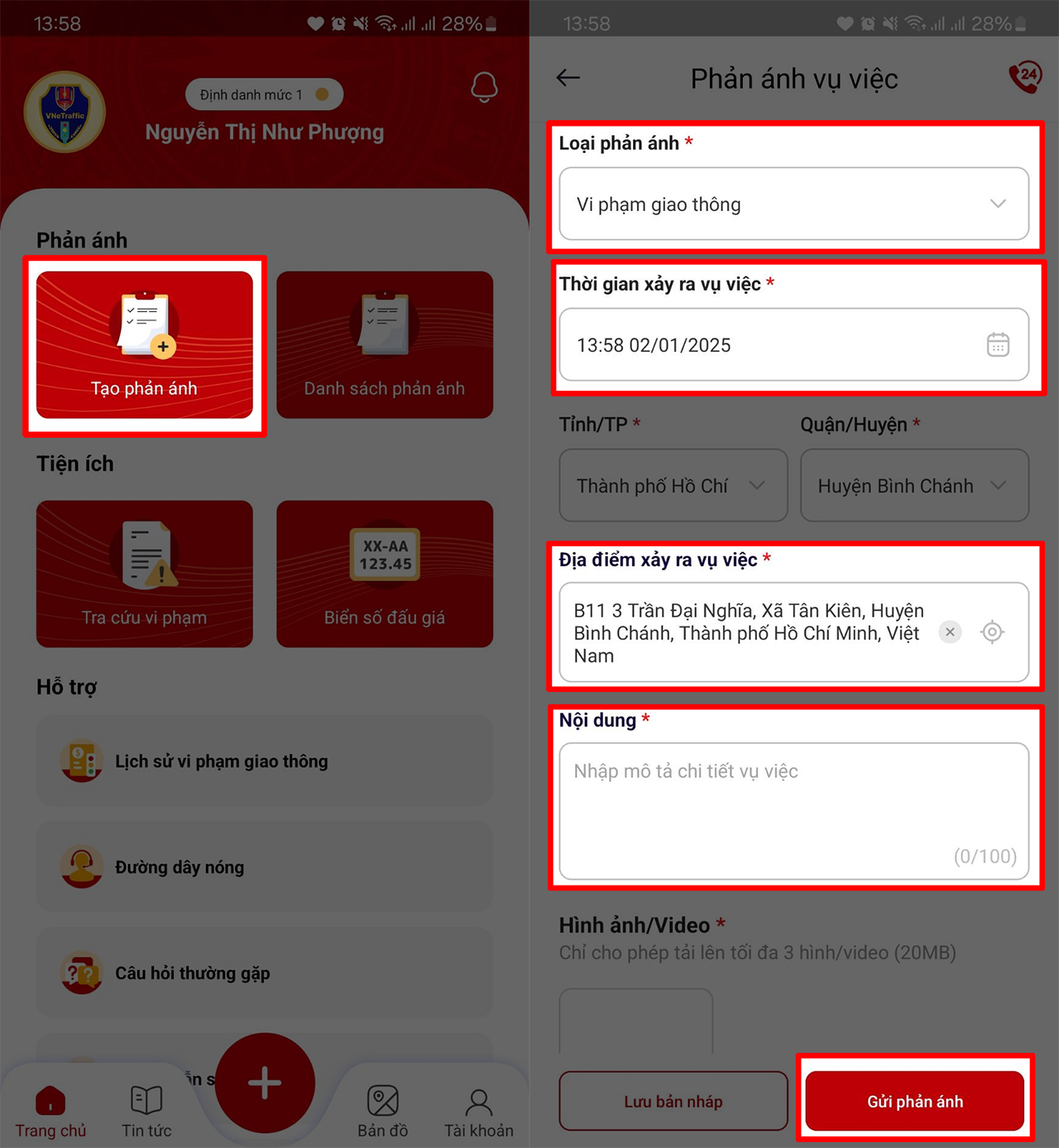 Hướng dẫn cách gửi phản ánh vi phạm giao thông qua VNeTraffic