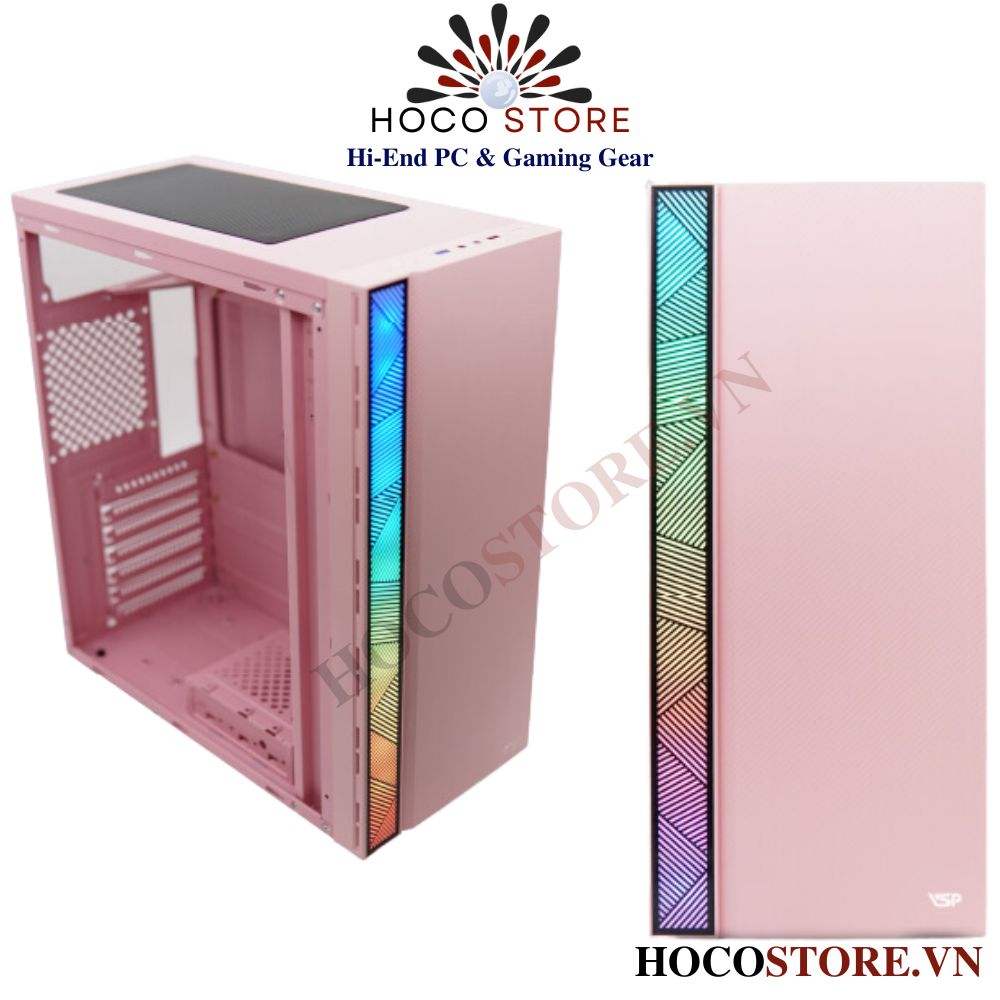 VỎ CASE MÁY TÍNH  VSP VĂN PHÒNG V3-601P RGB - MÀU HỒNG l Hoco Store PC