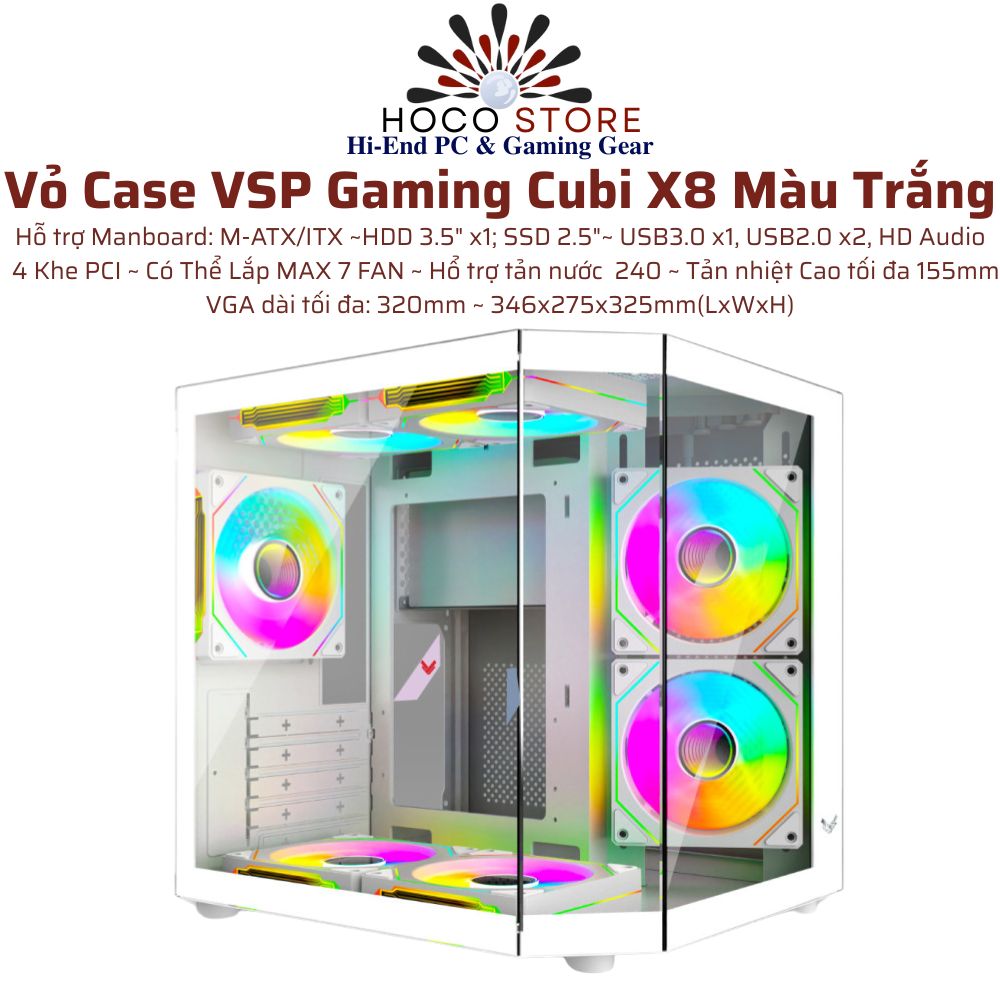 Vỏ Case VSP Gaming Cubi X8 Màu Trắng mATX
