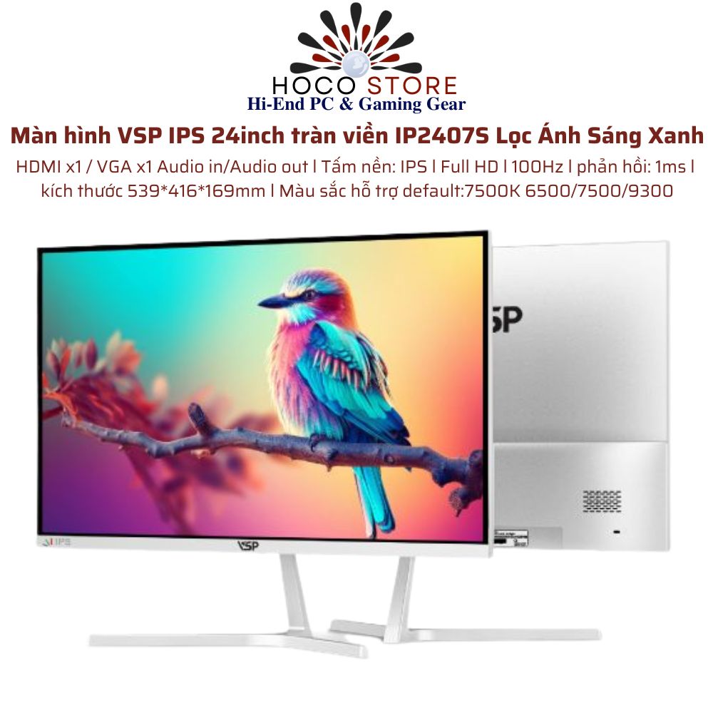 Màn hình VSP IPS 24inch IP2407S Tràn Viền Lọc Ánh Sáng Xanh