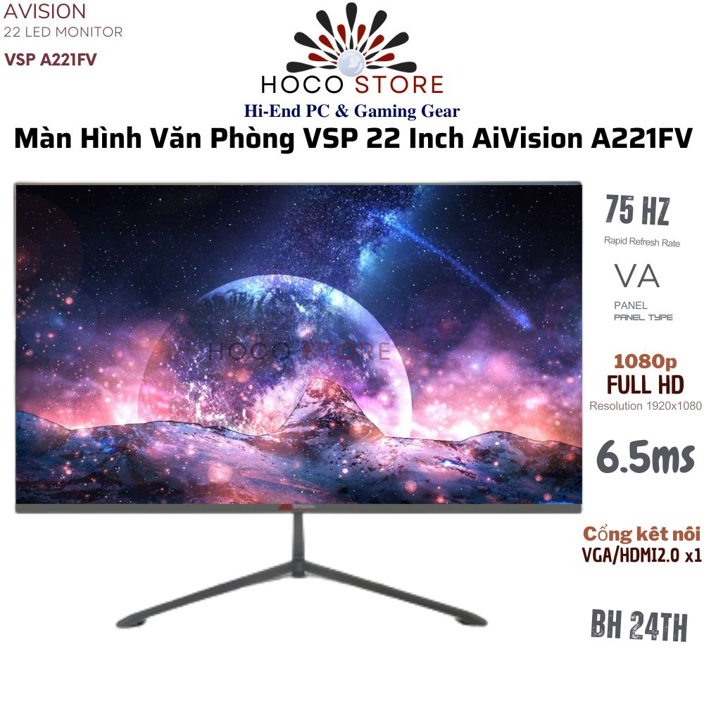 Màn hình văn phòng 22inch AiVision A221FV 75Hz full HD l Hoco Store PC